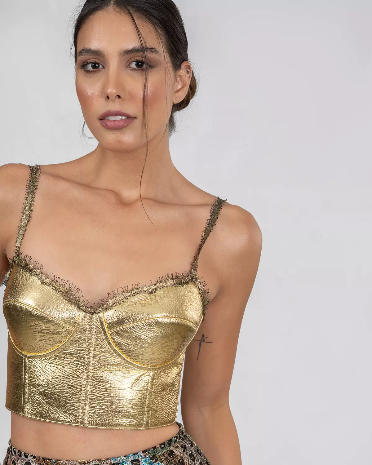 Gold Leather Corset & French Lace Skirt hover image