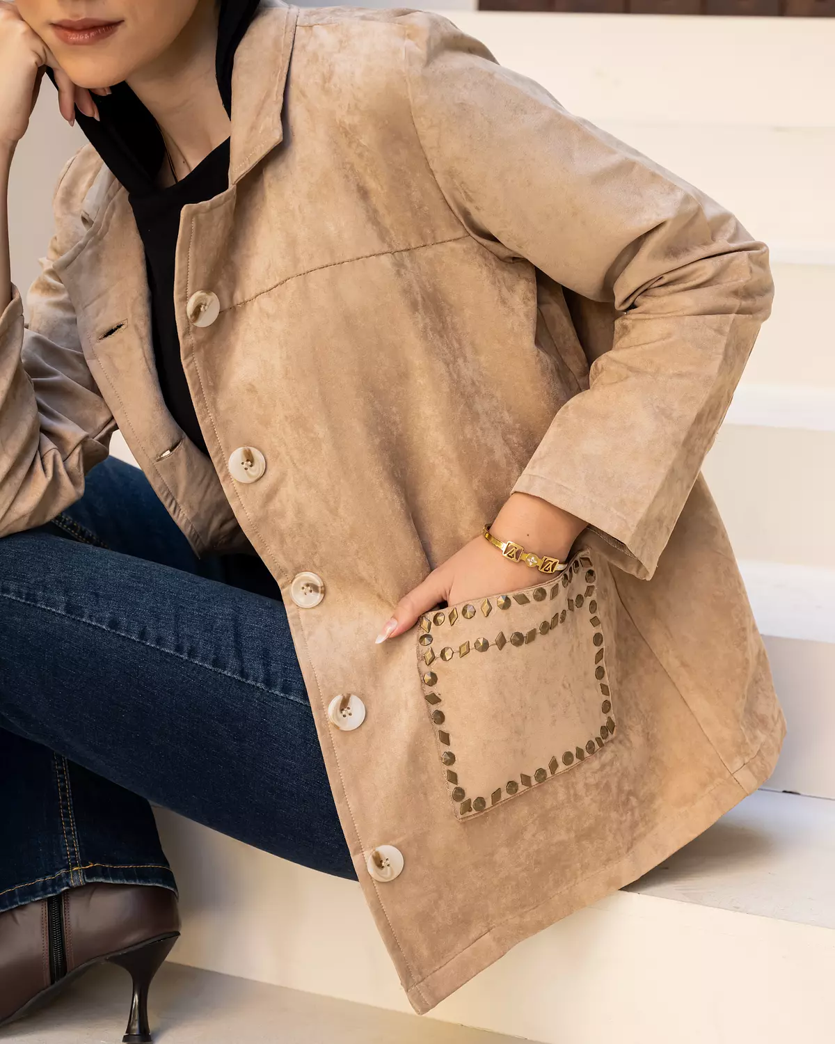 Studded Jacket in Beige 4