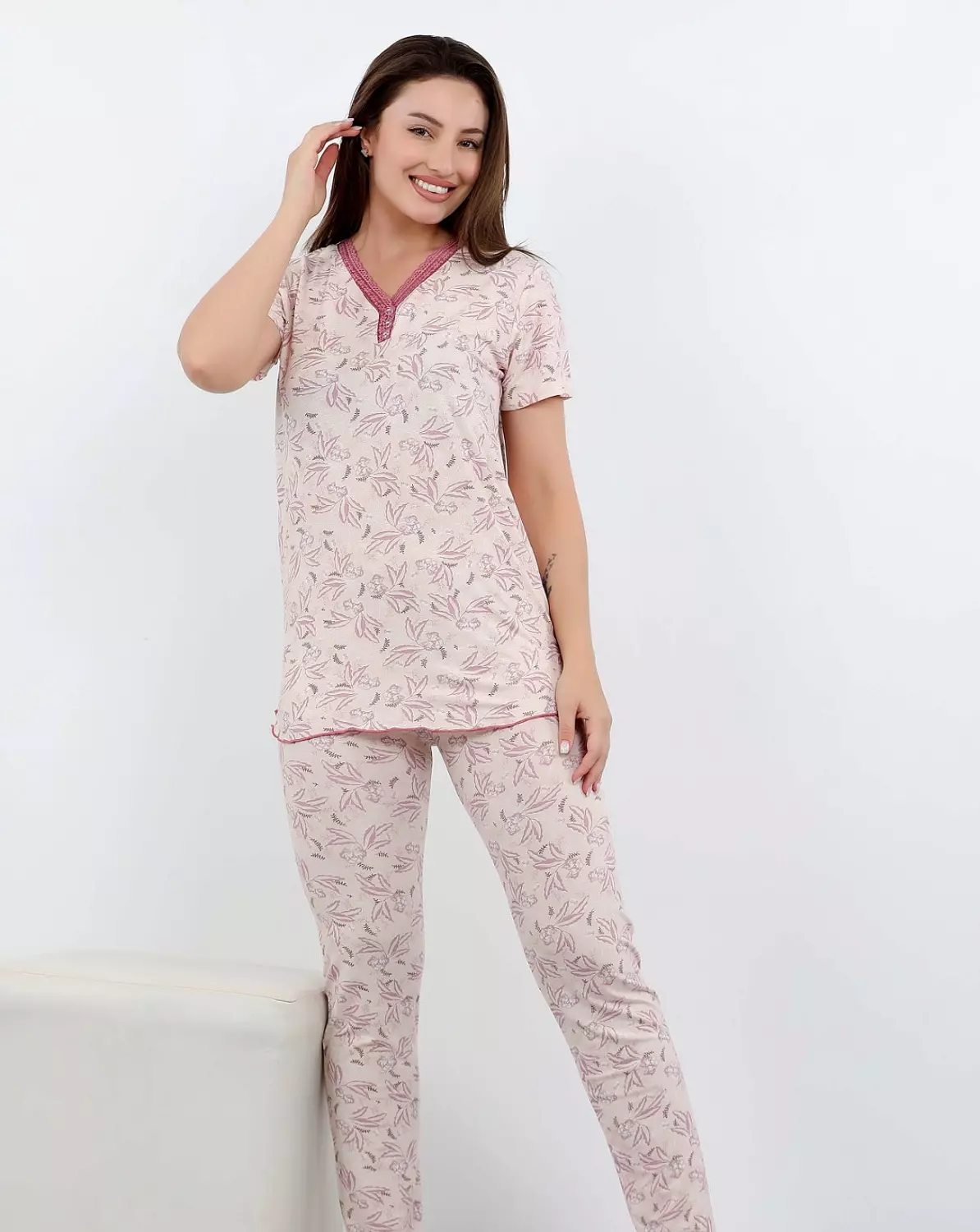 V145 Palms full-length pants pajama set 3