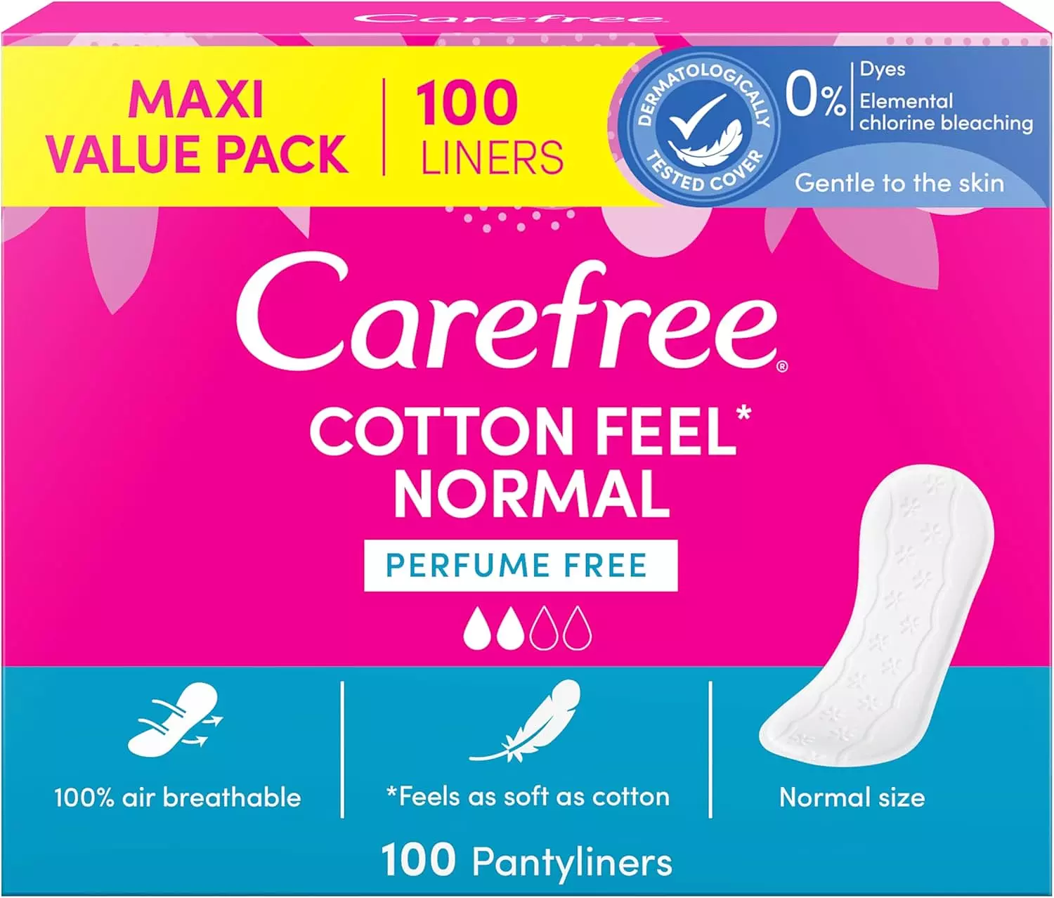 CAREFREE COTTON FEEL NORMAL PRFUME FREE 100 PANTYLINERS image