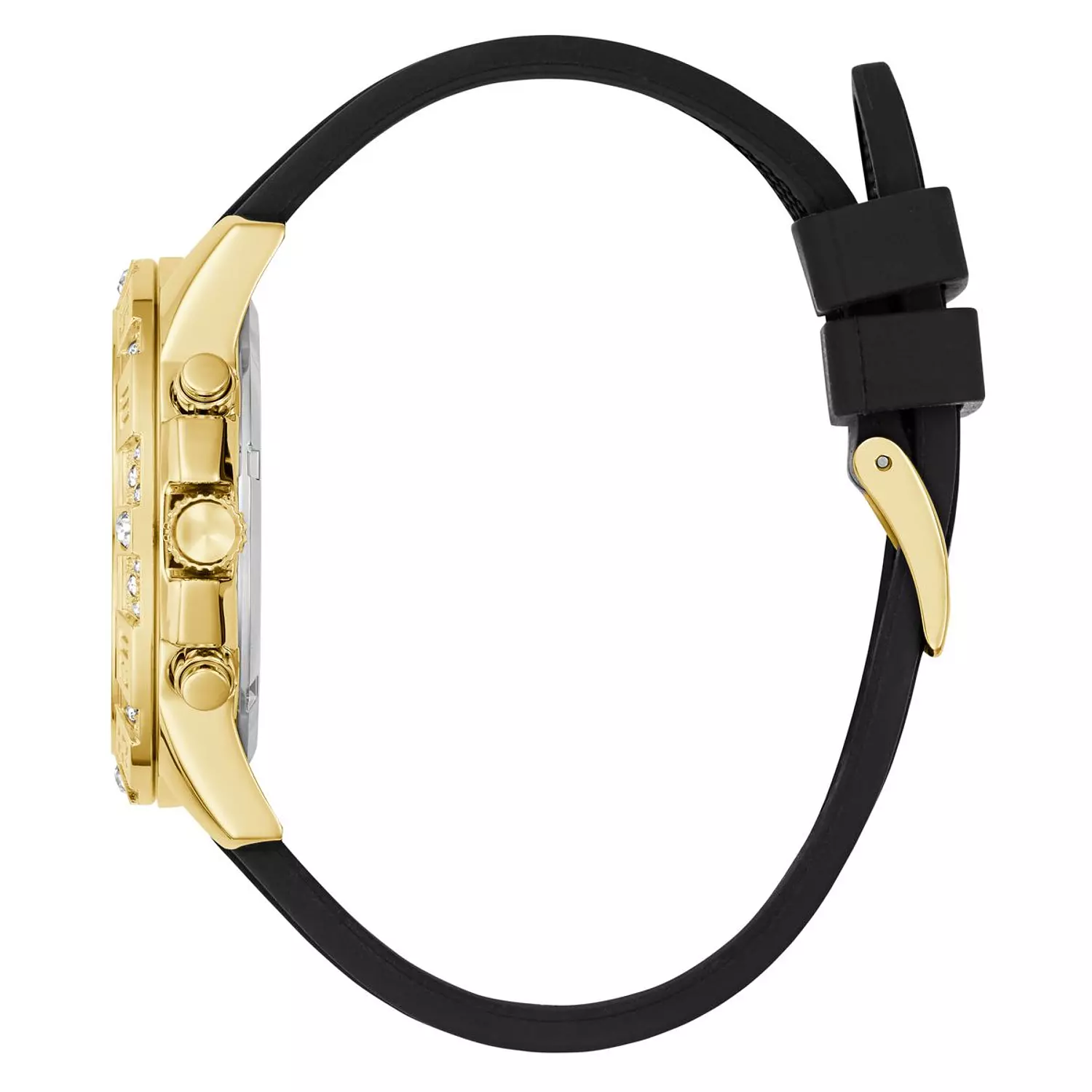 GUESS Ladies Black Gold Tone Multi-function Watch Black Silicone Strap GW0772L5 2