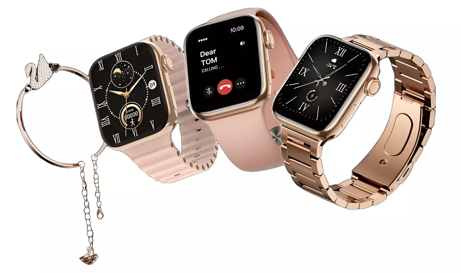 HainoTeko G9 Mini Smart watch with Wireless Charging, Supports Sports Modes and Medical Measurements - 3 Straps and Gold Bracelets 2