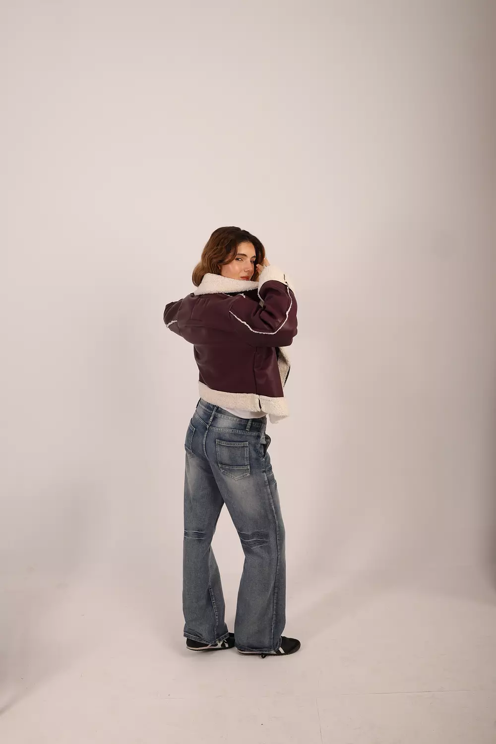 Wine Shearling Jacket 7