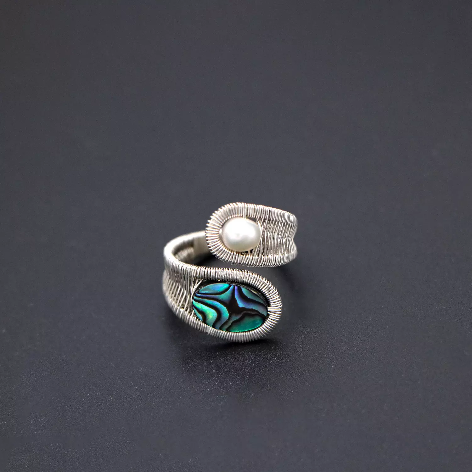Wire wrapped silver 925 with abalone shell and pearl. image