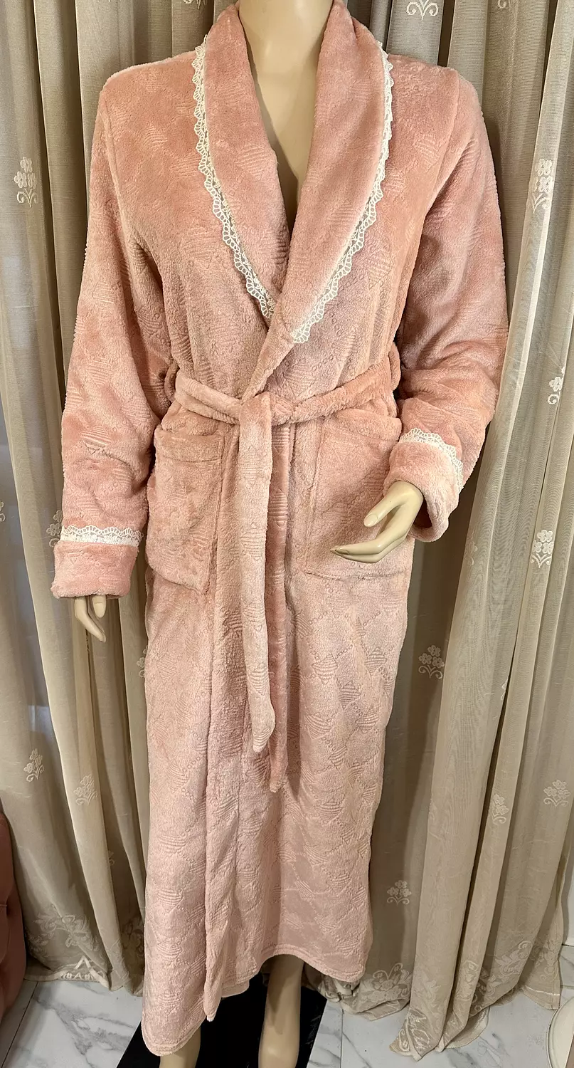  Flamingo Pink Lace Long Robe 1