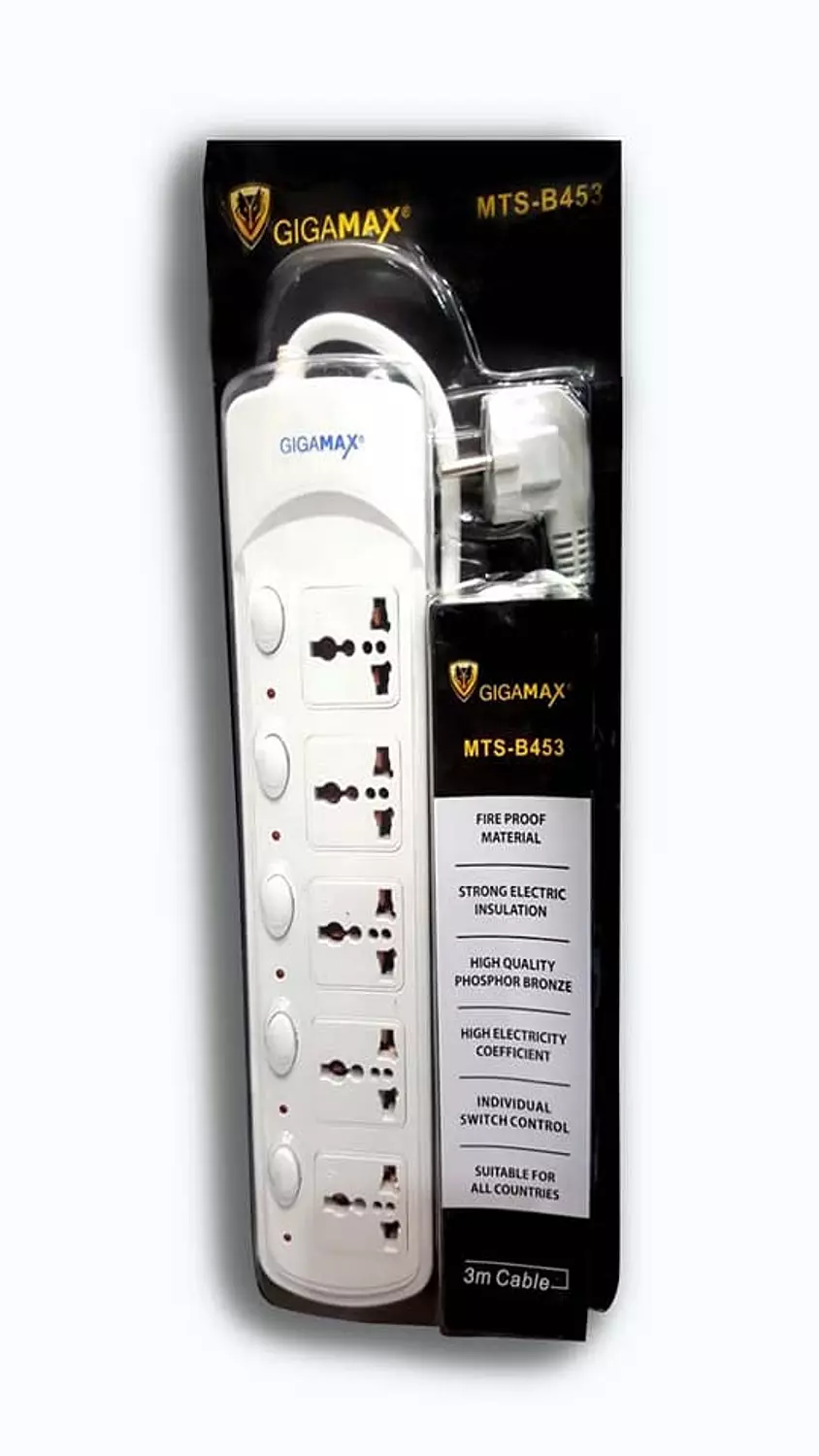 Gigamax MTS-B453 Electric Subscriber With 5 Sockets With Fire Proof Material And Strong Electric Insulation - White  image