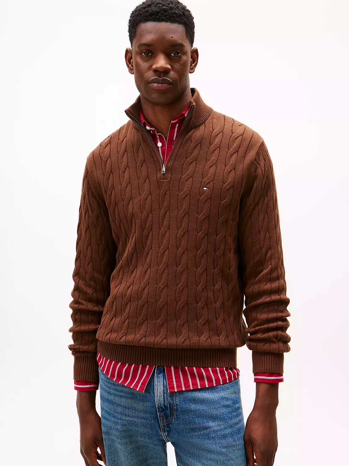 Cable Knit Mockneck Quarter-Zip Sweater 6