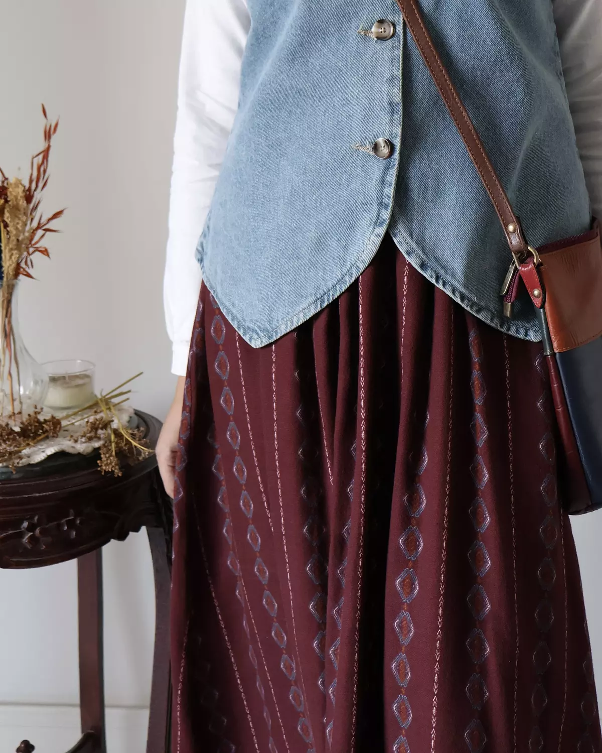 Levoil Linen Dark Red Skirt 5