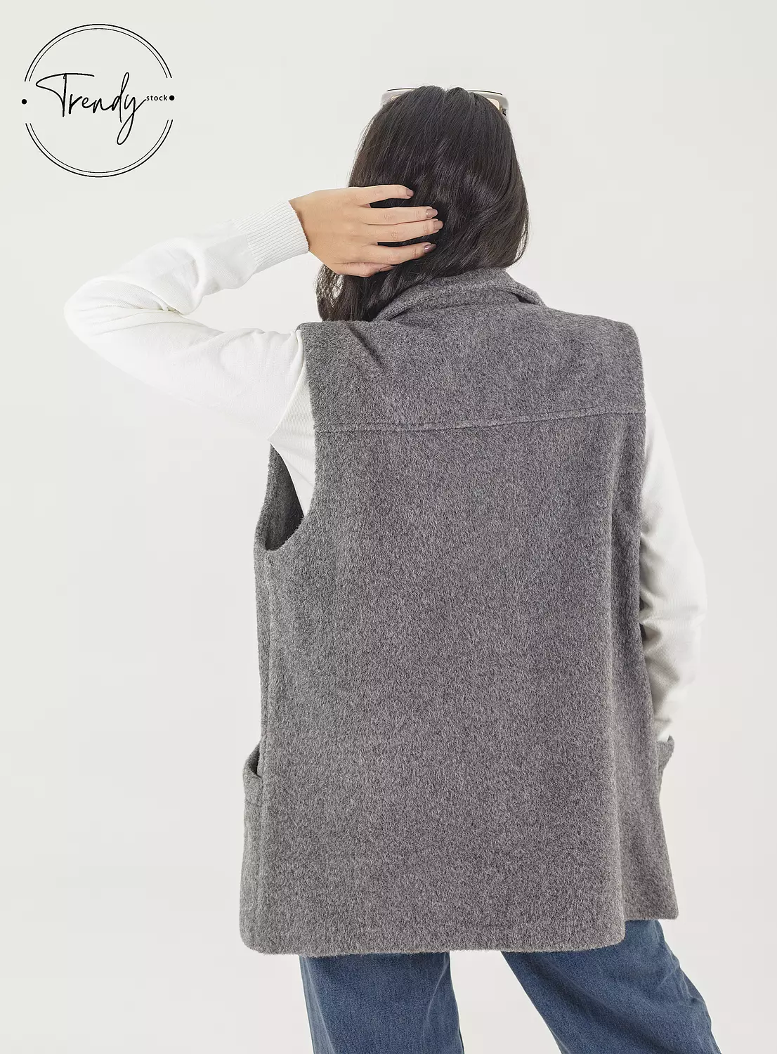 Wool Cut Pocket Long Grey Vest 2