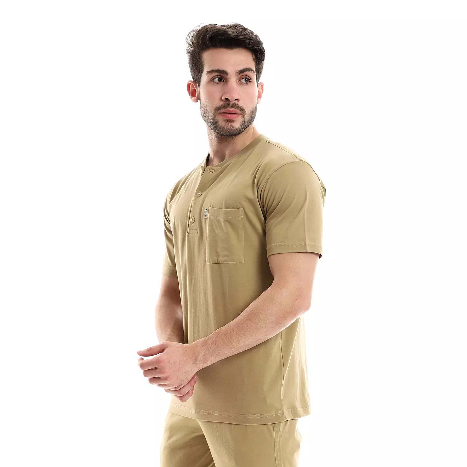 Men Cotton Plain T-Shirt - 4037 - Beige hover image