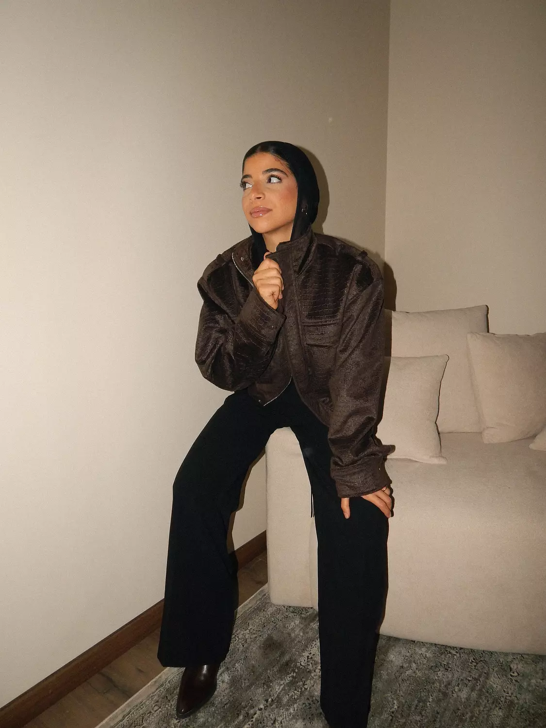 Brown Croco Suede Jacket hover image