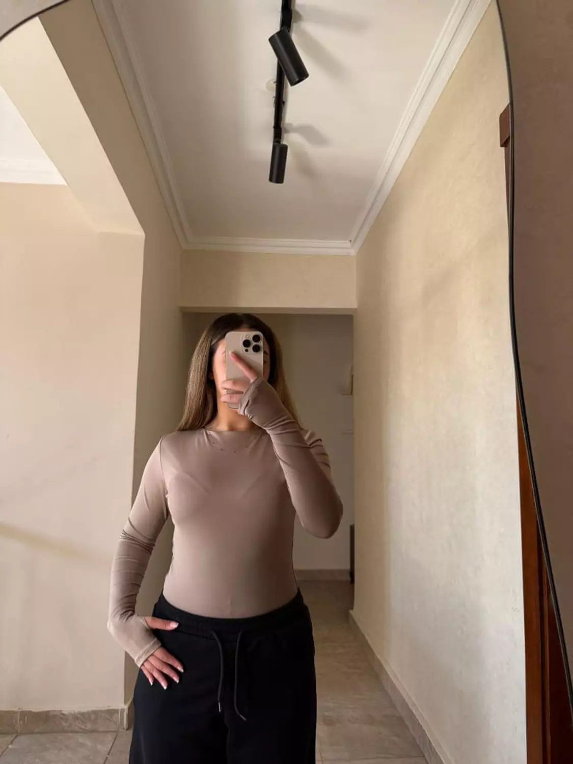 Long Sleeves Caffee Basic Top hover image
