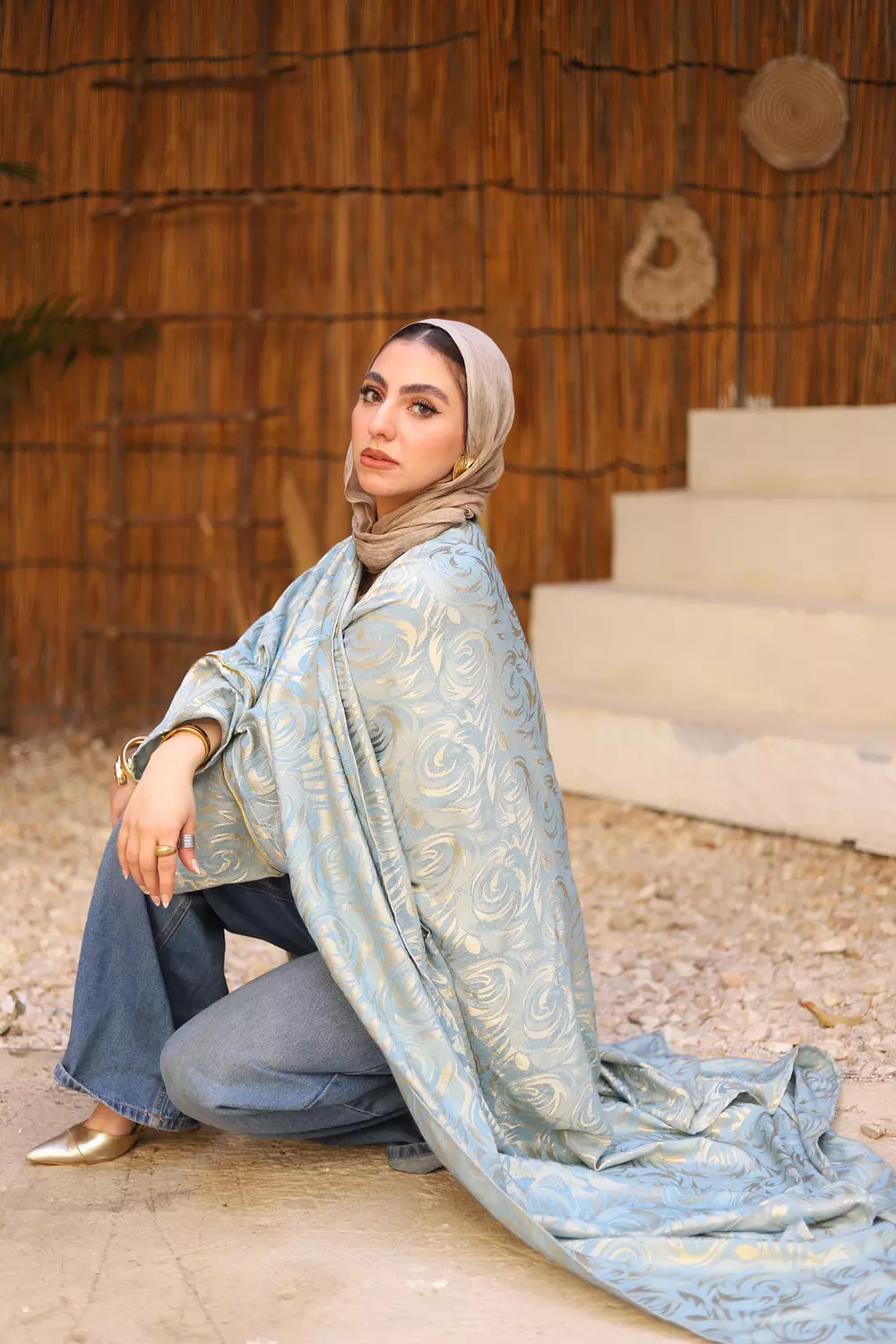 Baby blue & gold Jacquard   6