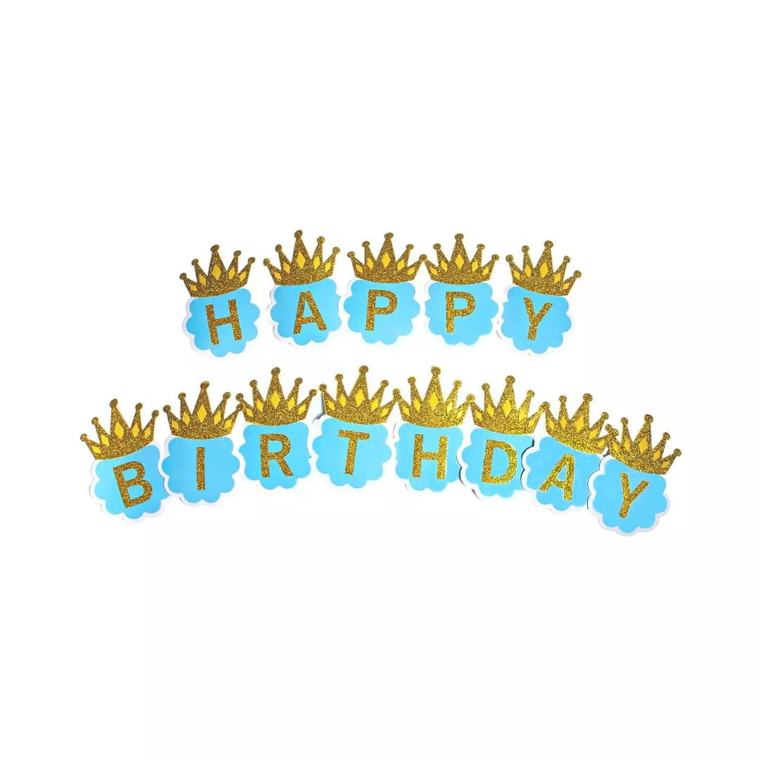 Blue Crown Shaped Glittery Happy Birthday Garland