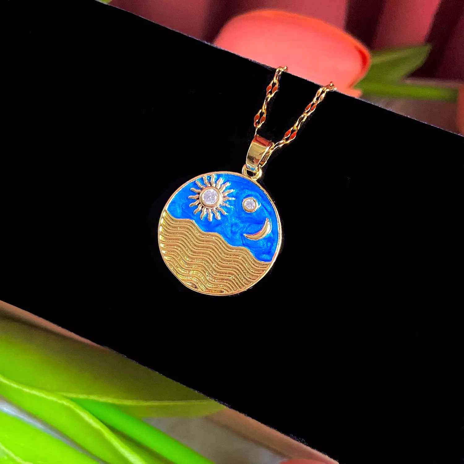 Sky paint stainless steel necklace 🌙🌊 2