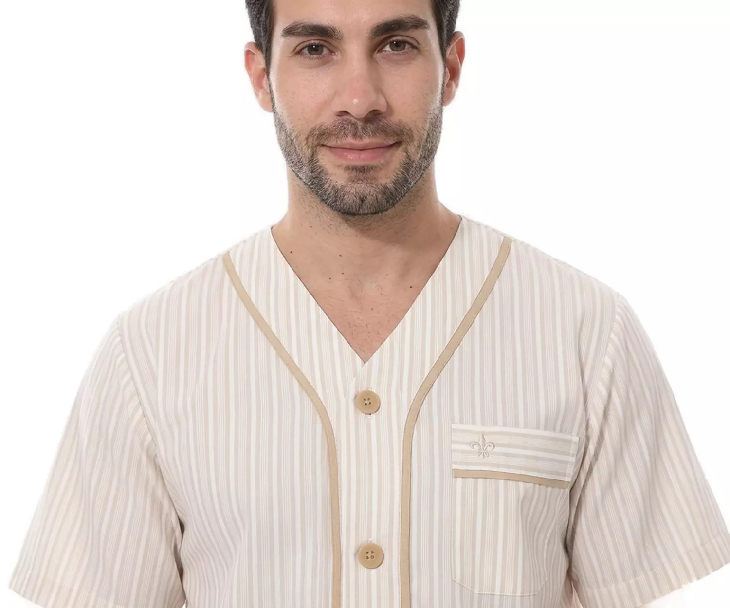 Men Classic Pajama Set - 2289 - Light Beige - 2 Stripe Beige 2