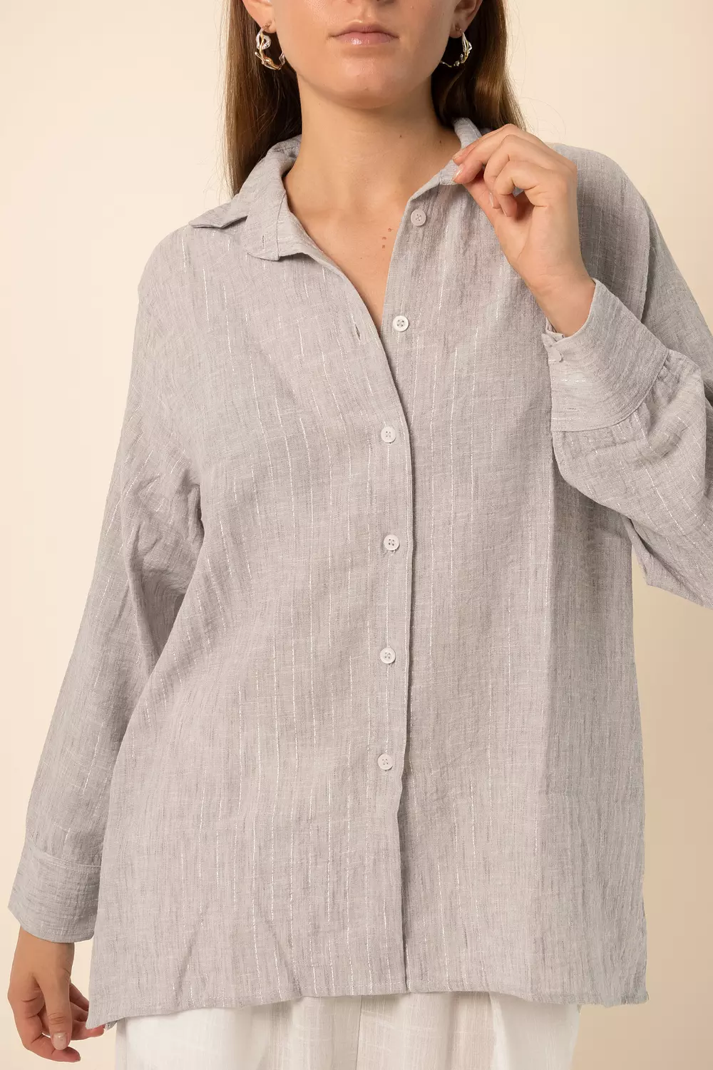 Oversized Shirt silver stripes - Light Grey 4