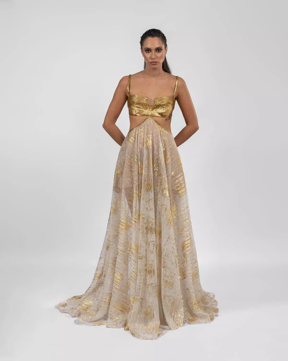 Striking Gold Backless Dress image