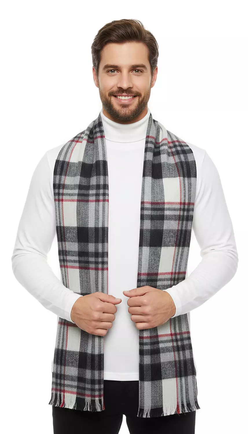 Check Shawl - 2359 - White * Black * Thin Red Lines hover image