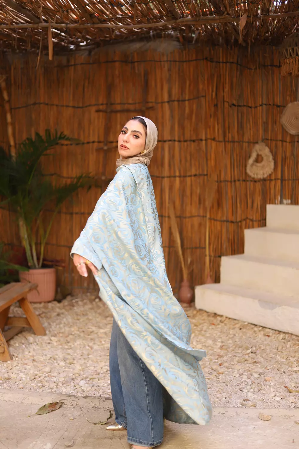 Baby blue & gold Jacquard   8