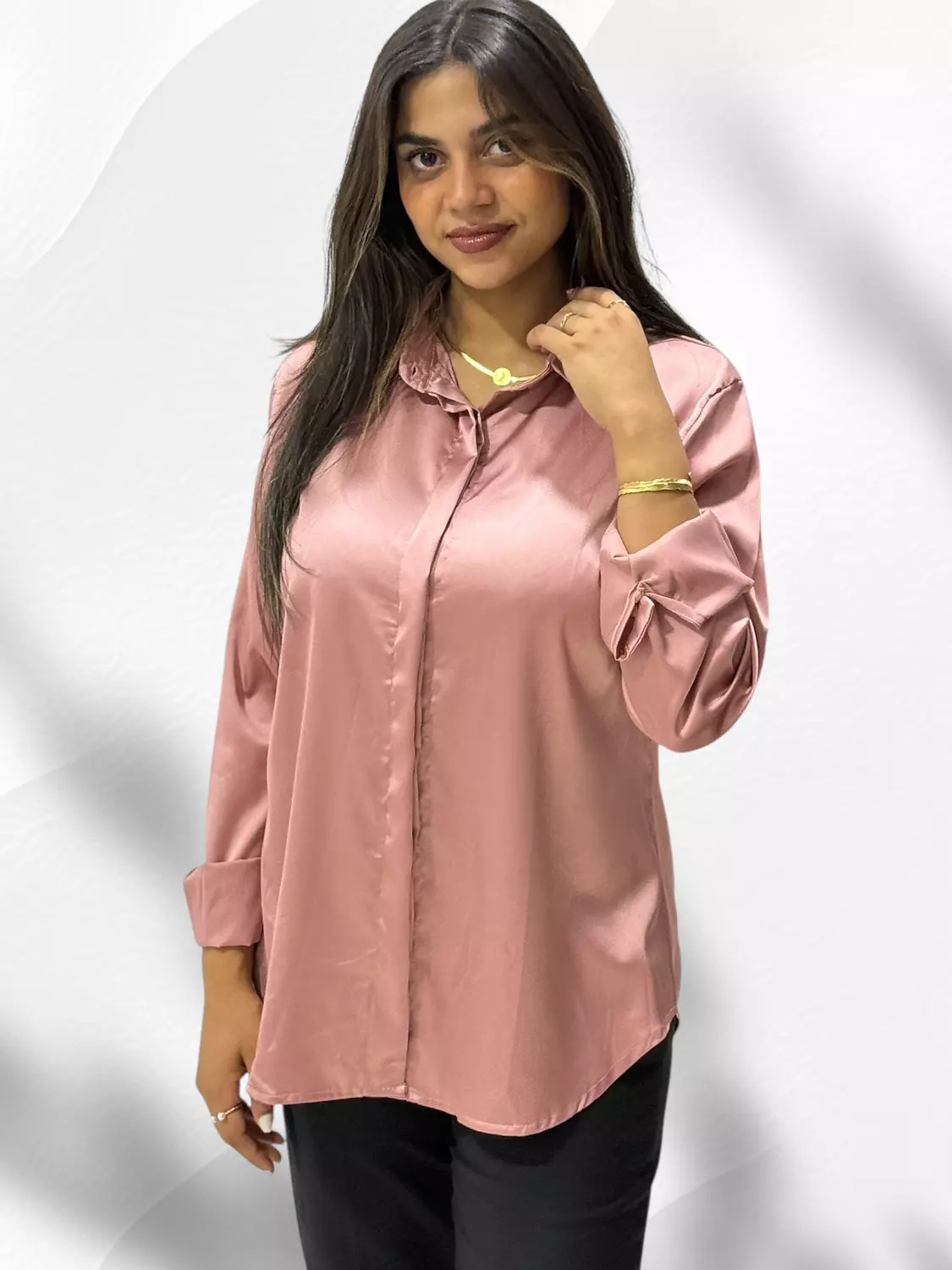 Fashion Satin Shirt- Pink image