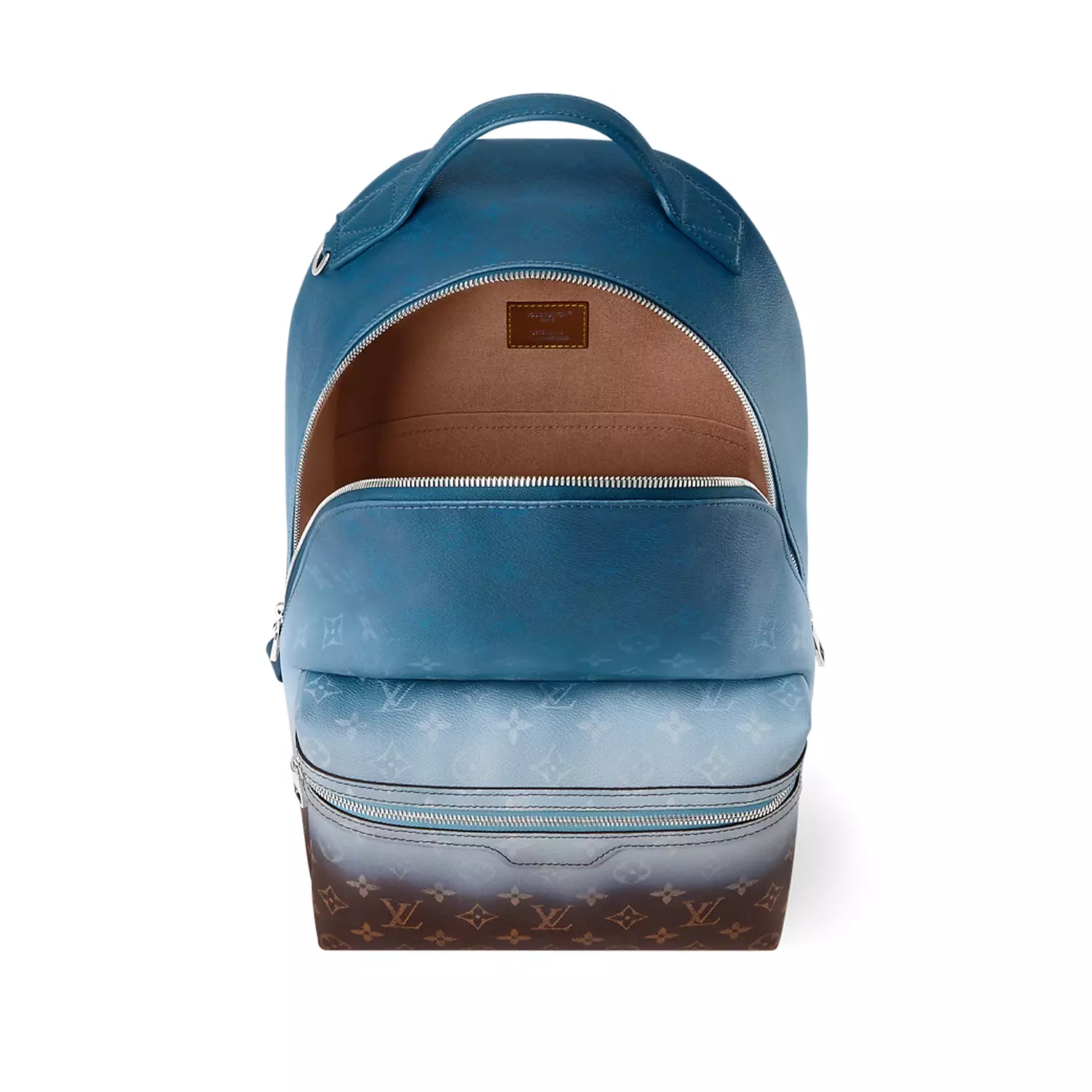 Louis Vuitton Discovery Backpack PM features a gradient monogram pigment coated canvas in blue hover image