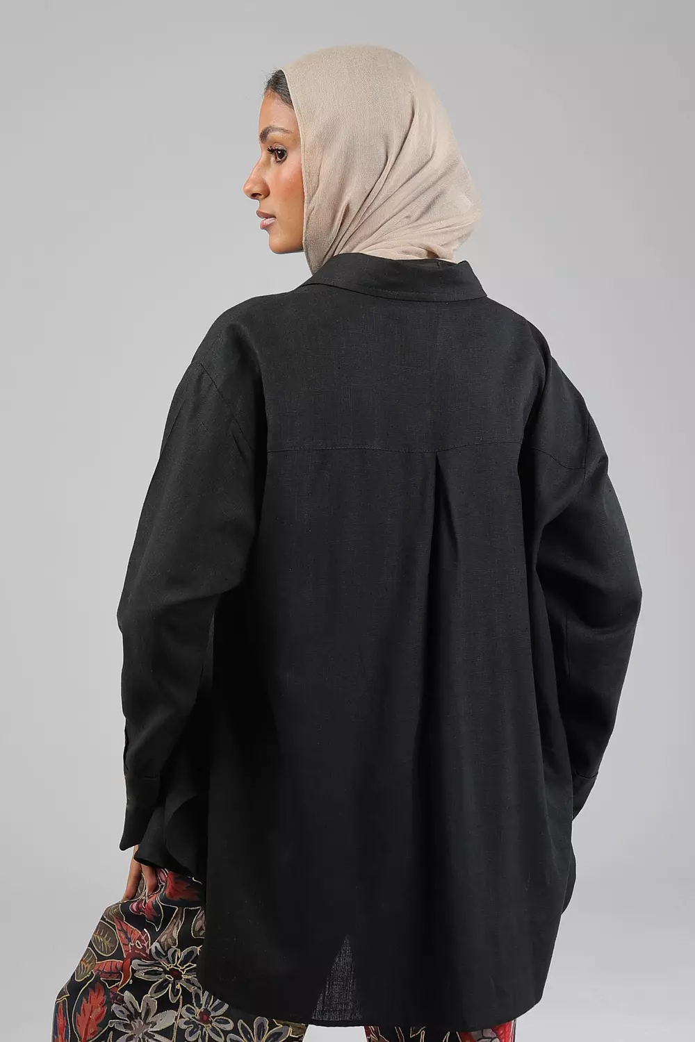 Black Plain Linen Shirt 2