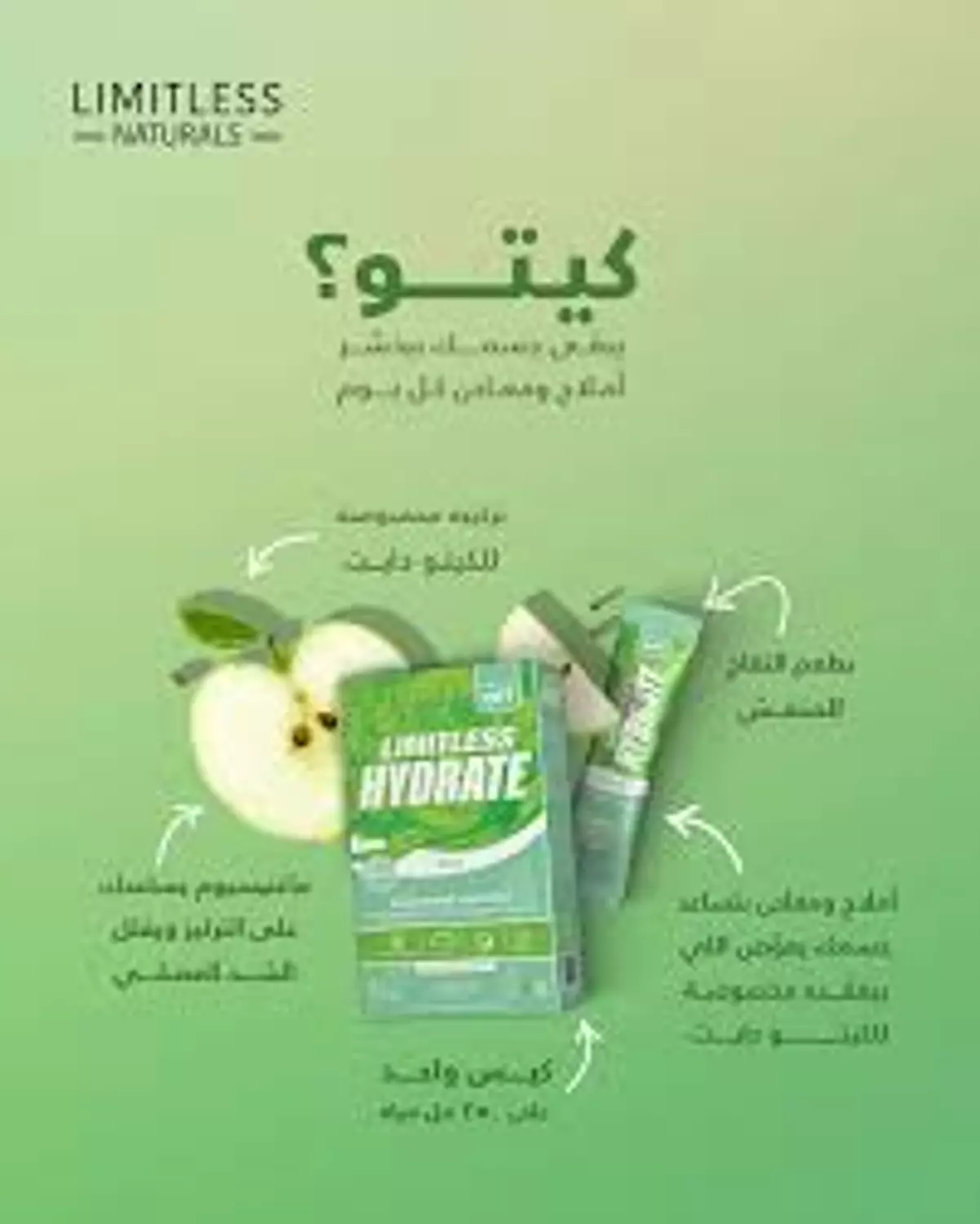 LIMITLESS HYDRATE KETO WITH APPLE 6 STICK PACKS  1