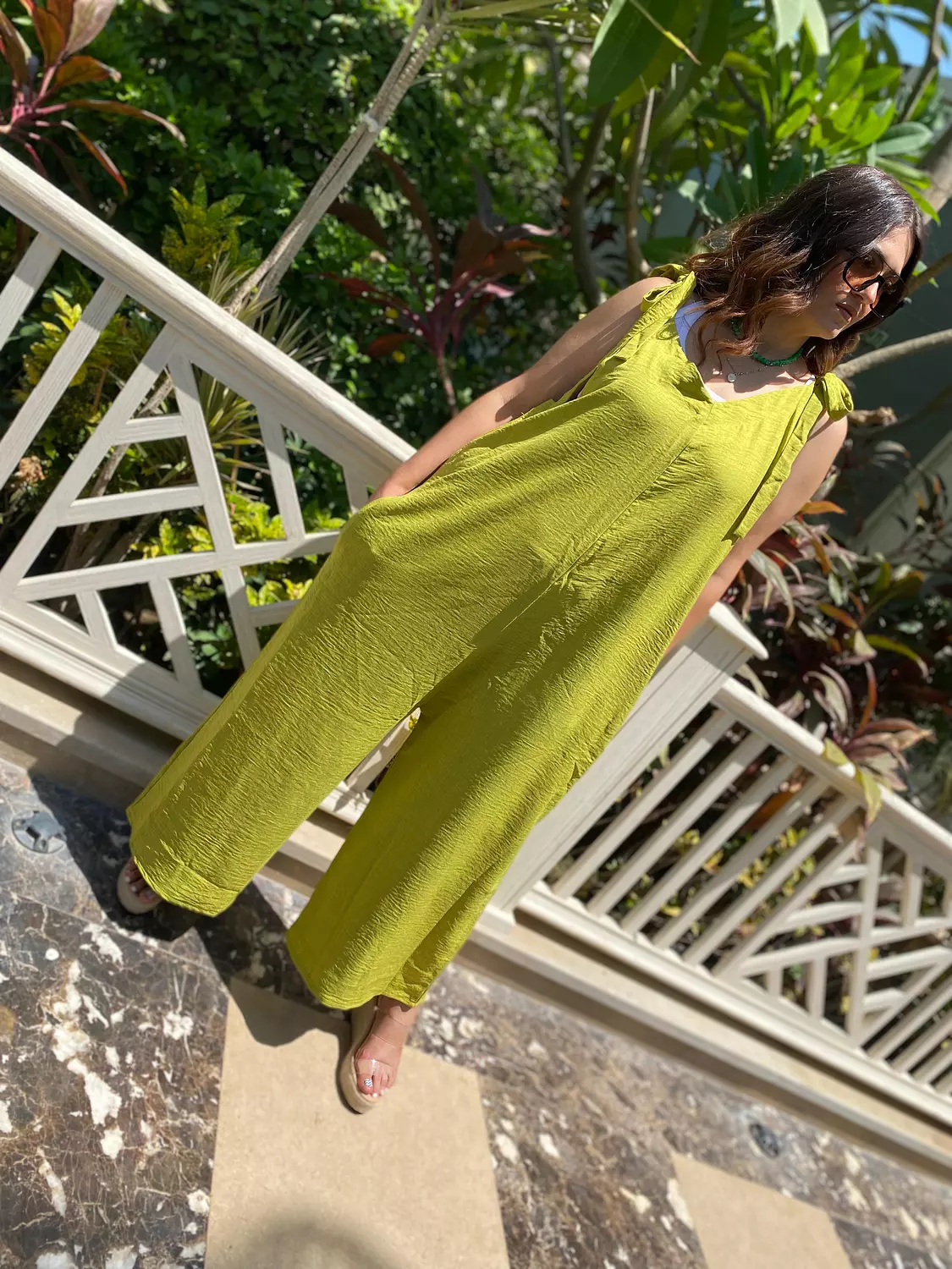 lime green over size linen jumpsuit 3