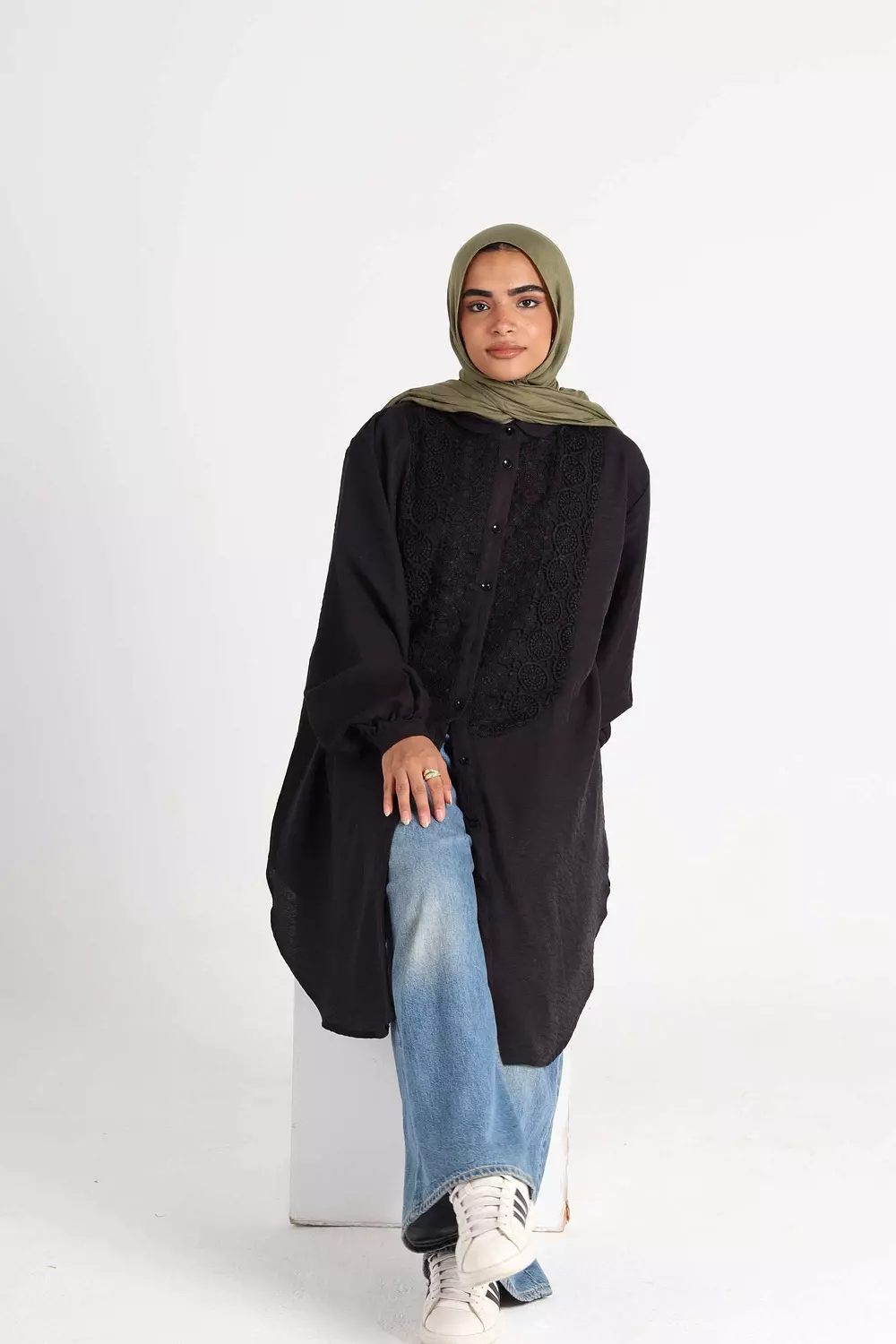 Oversized Black Shirt with Lace 4