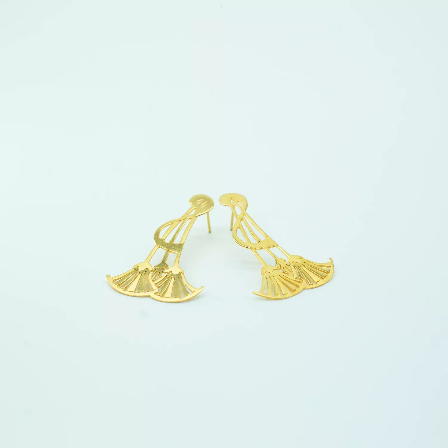 Hand-carved copper earrings, gold and platinum plated, lotus flower 4