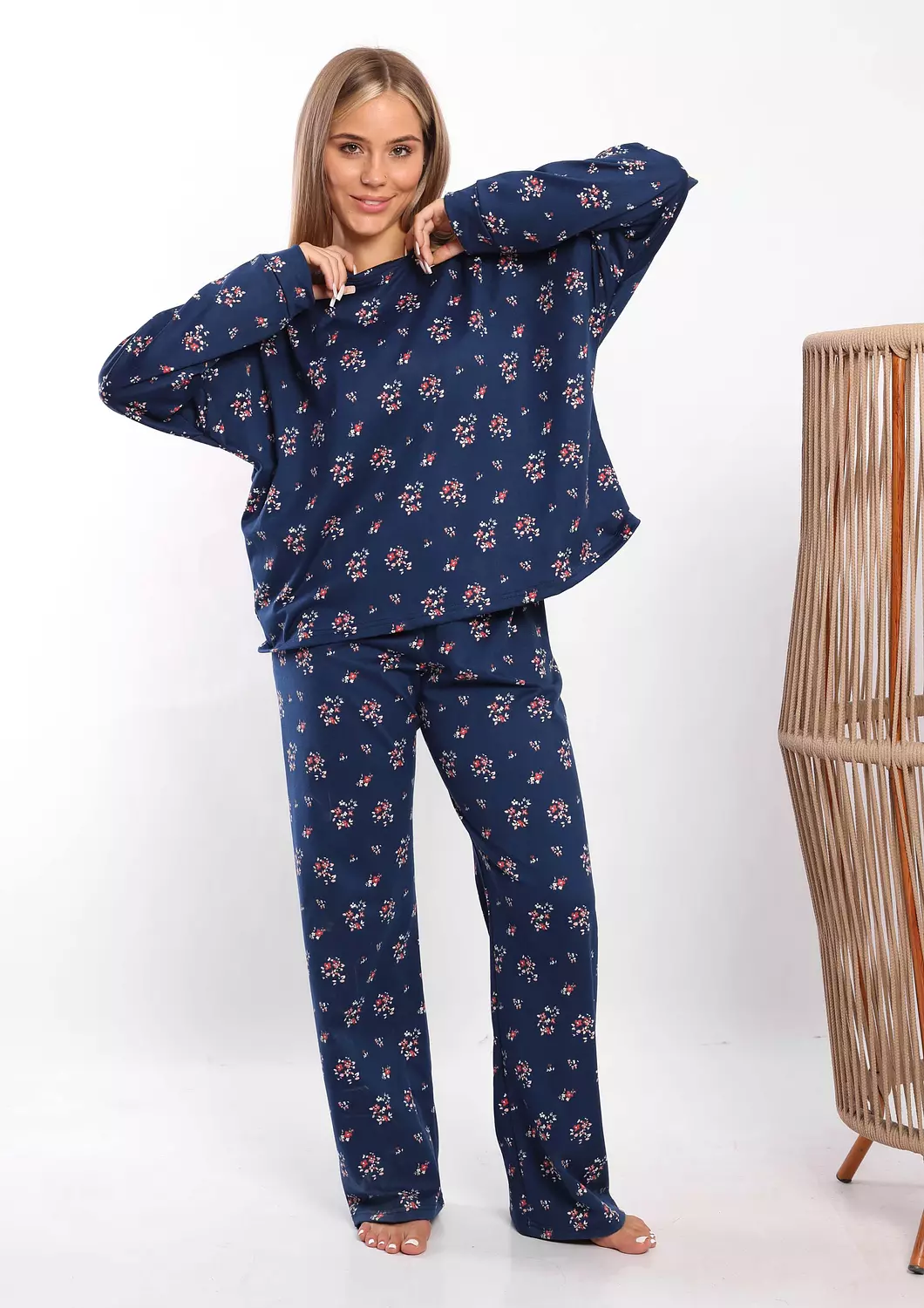 C326 Midnight Blossom Long Sleeves Pajama Set  7