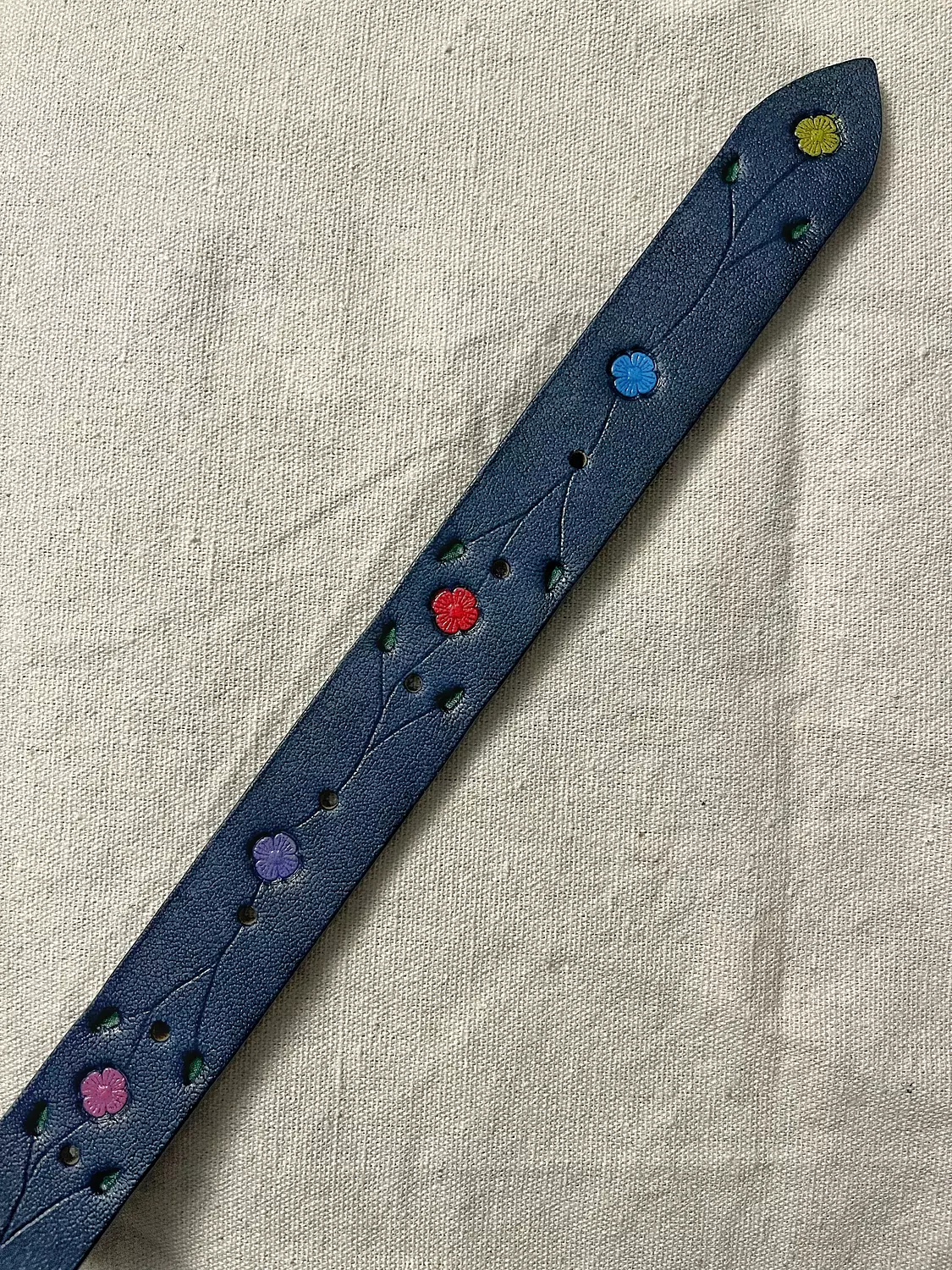 Tooled leather belt - painted flowers branches  hover image