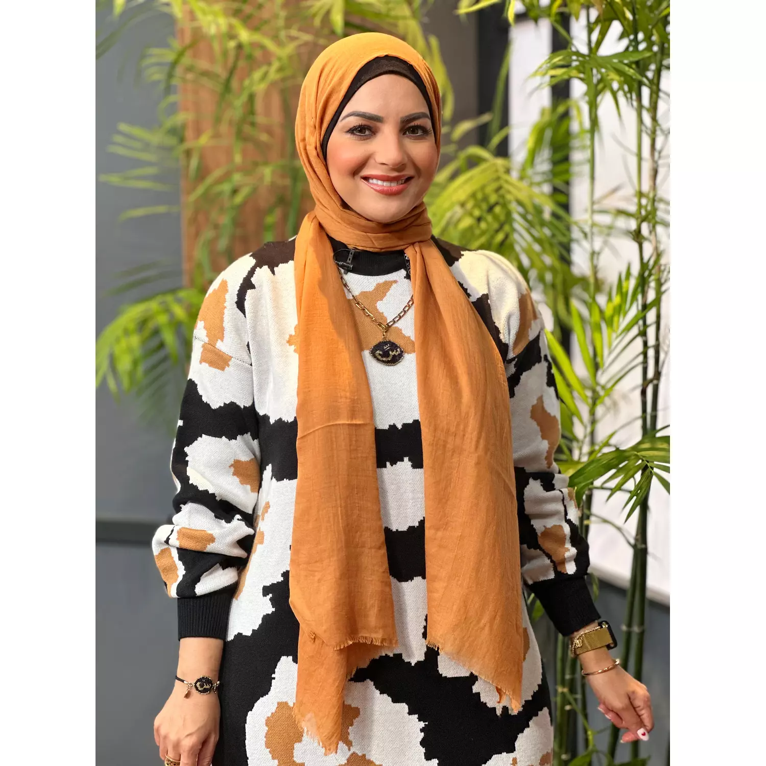 Tiger Printed Knitted Dress - Black and Camel-2nd-img