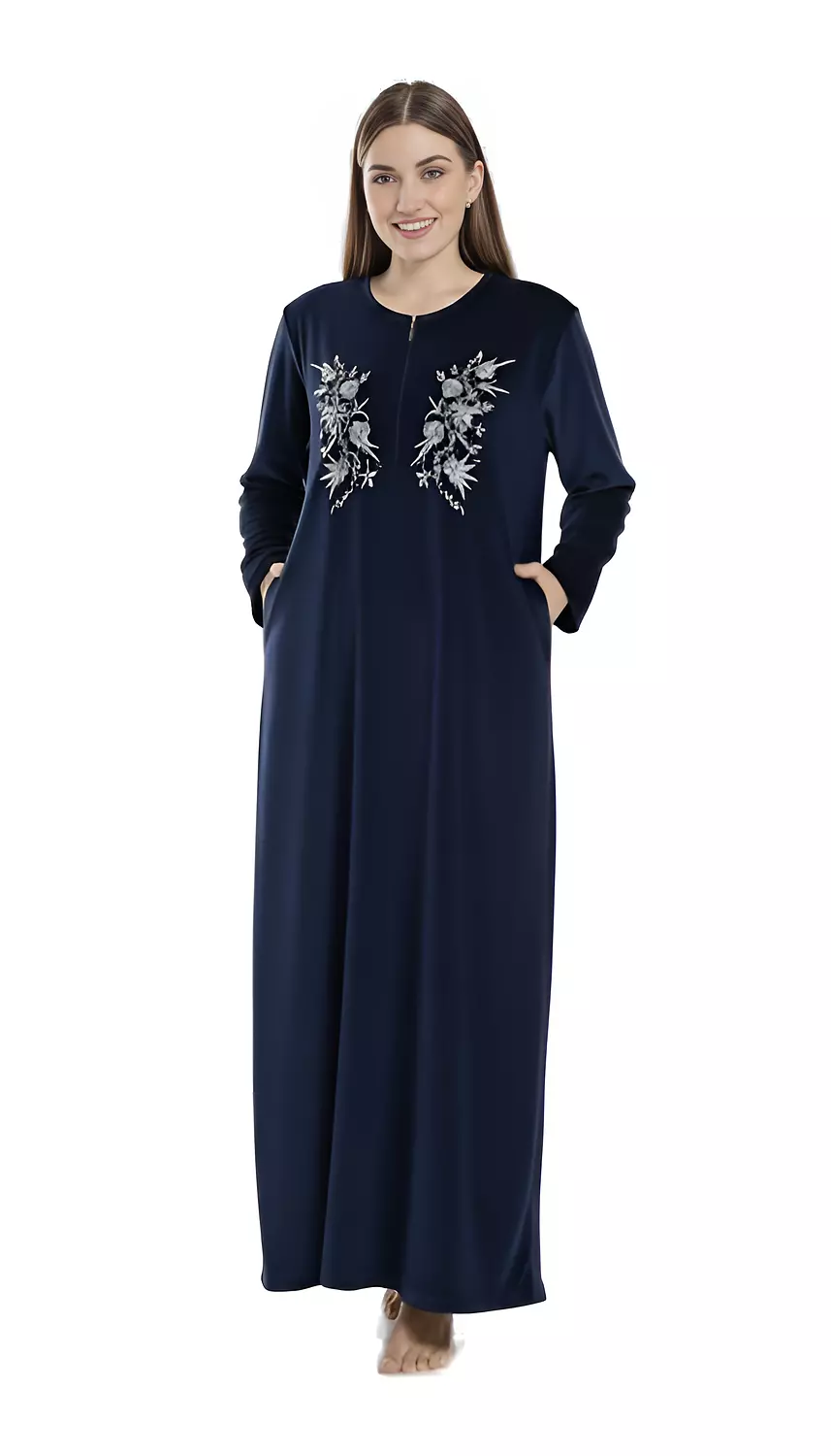 قميص نوم مطرز فليس - 2625 - كحلي غامق image