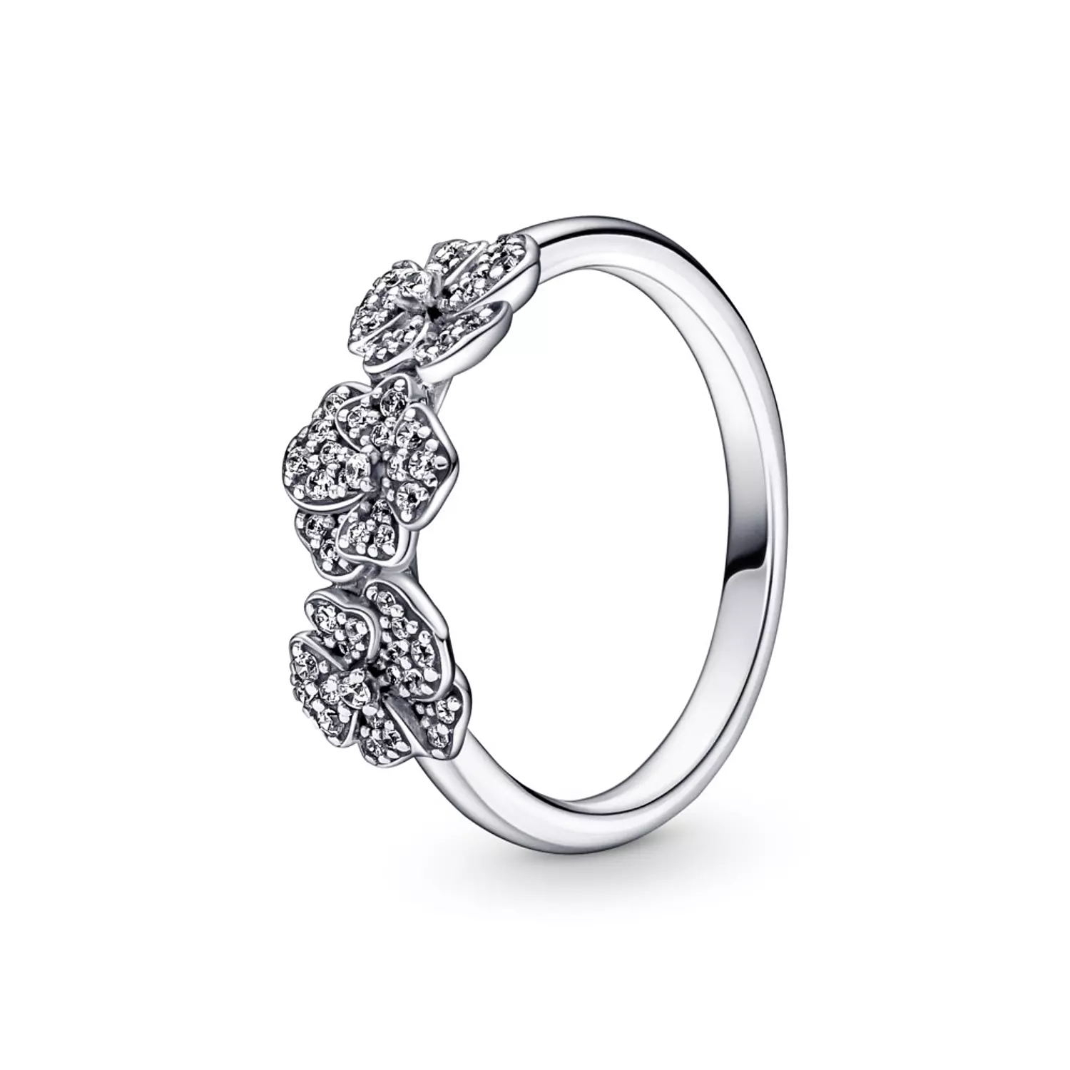 Pansy sterling silver ring with clear cubic zirconia