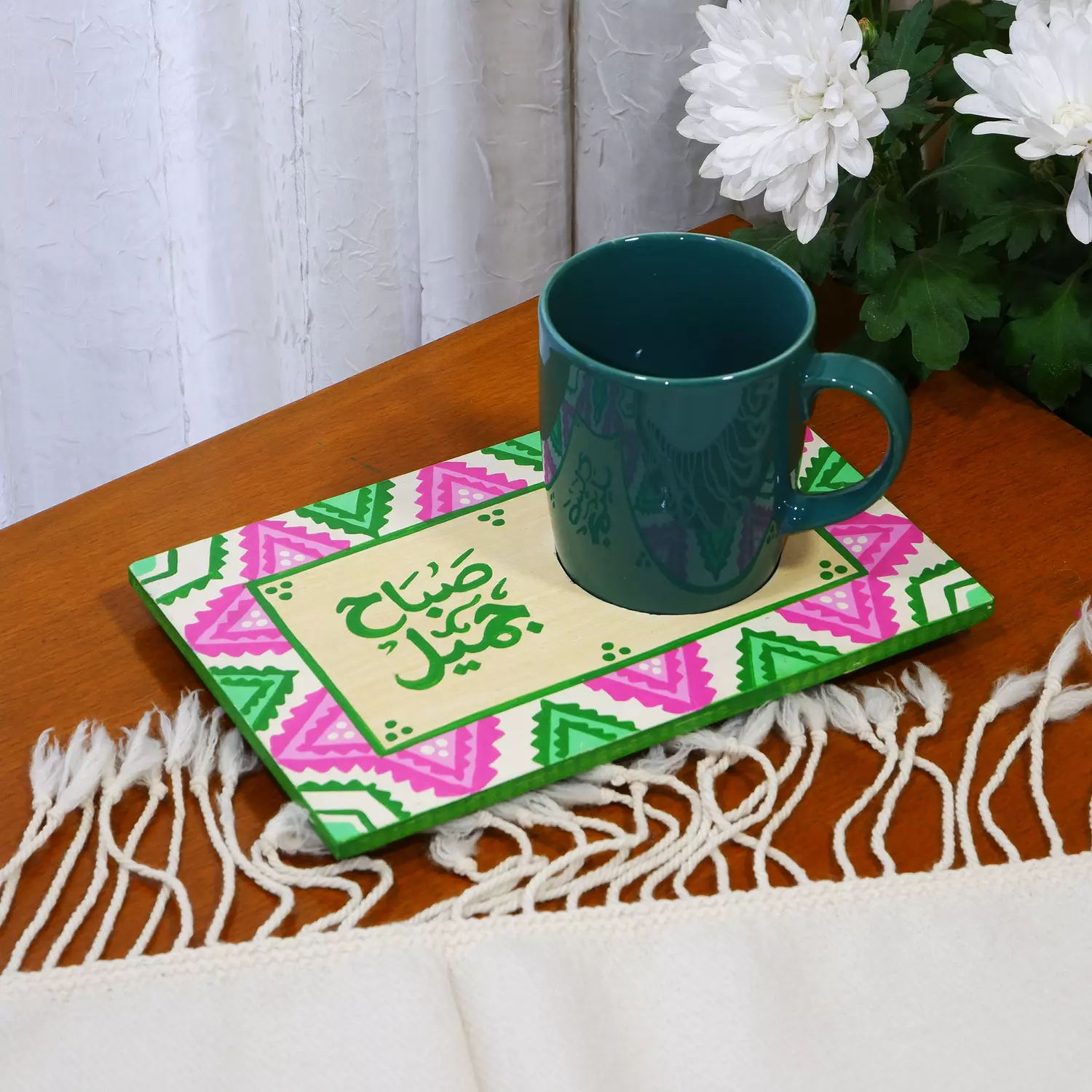 Coaster mug - pyramids fouchia &green image