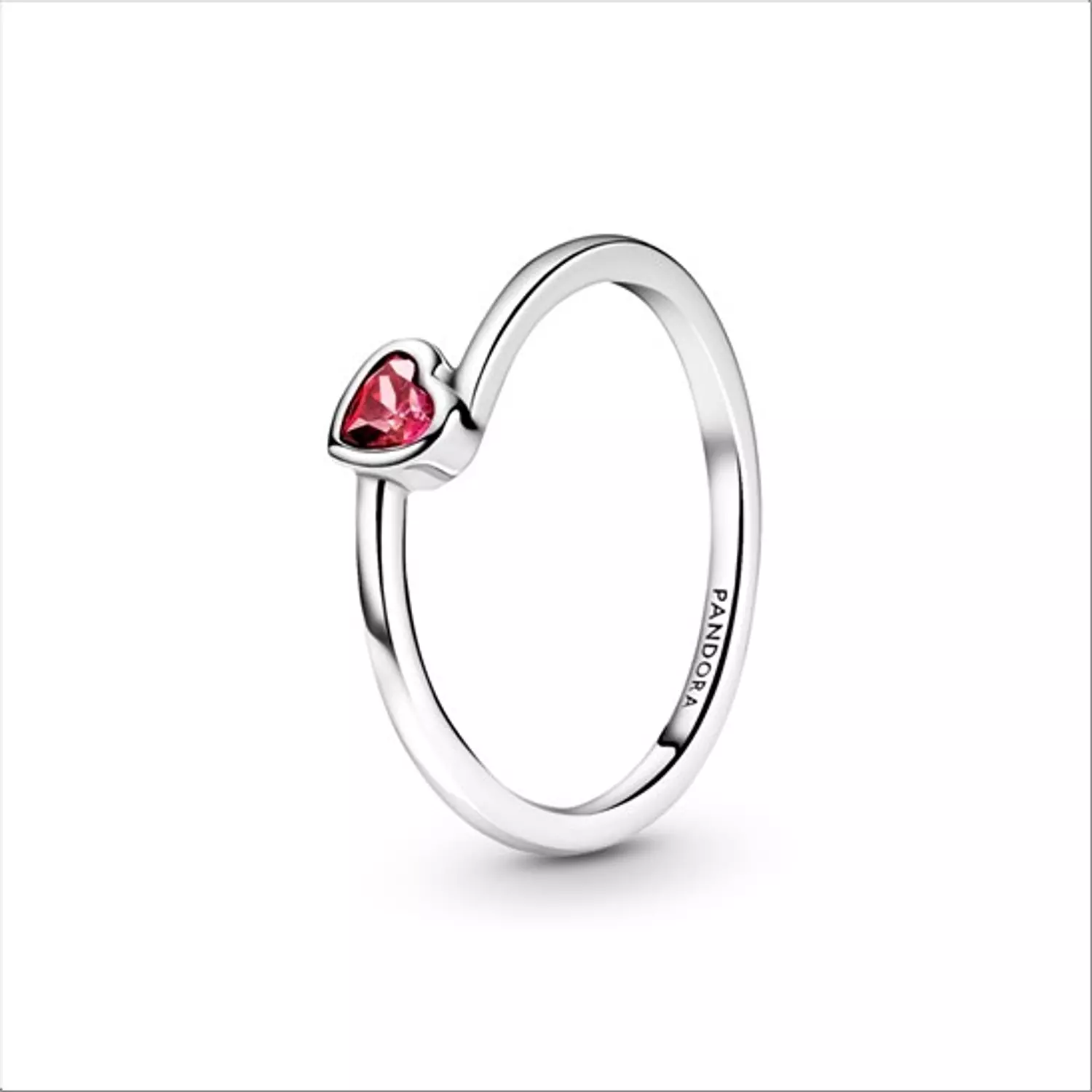 Heart sterling silver ring with red cubic zirconia