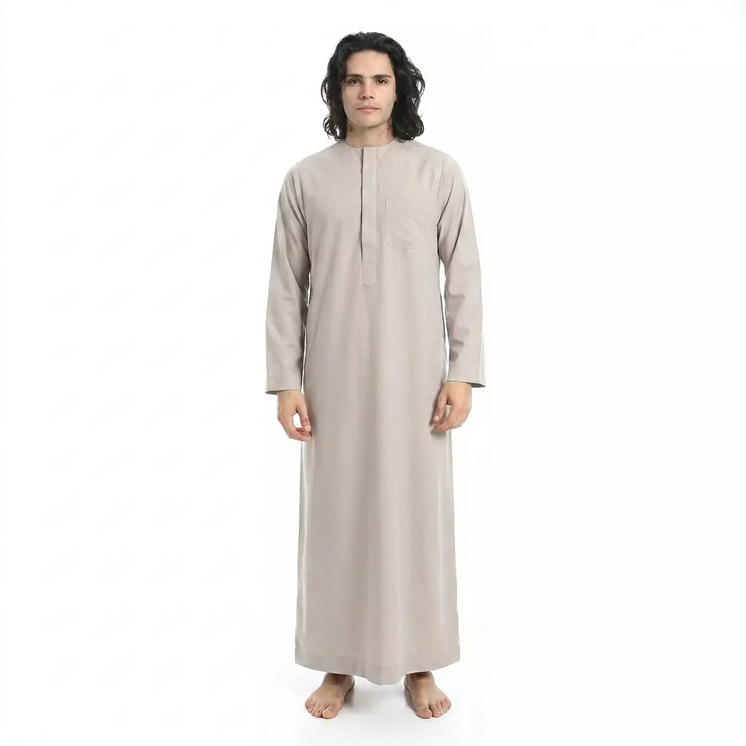  جلابيه رجالي كم طويل - قطن - 2590 - بيج فاتح image