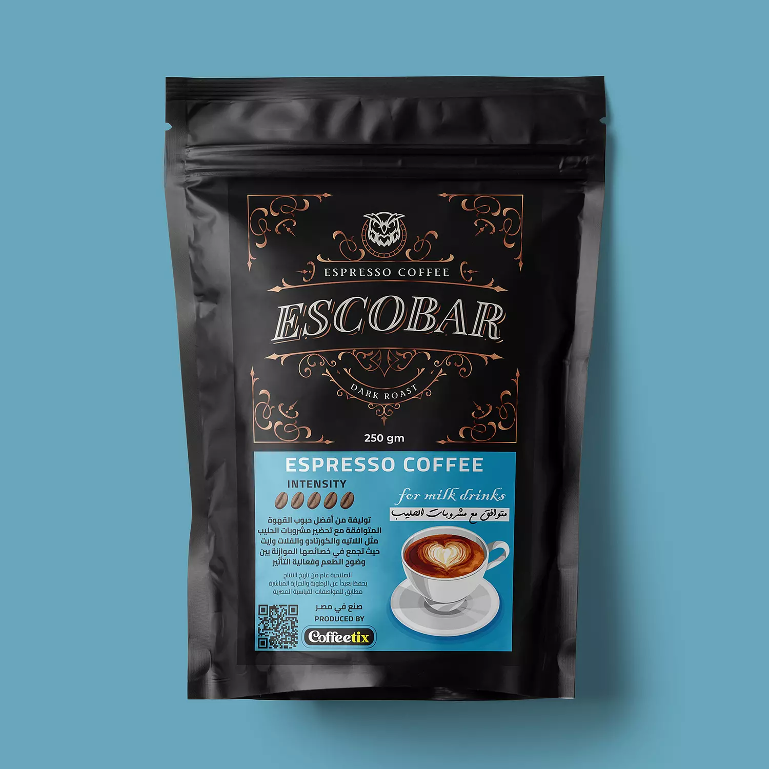 ESCOBAR Espresso coffee compatible with milk drinks (Medium dark roast) (blue) image