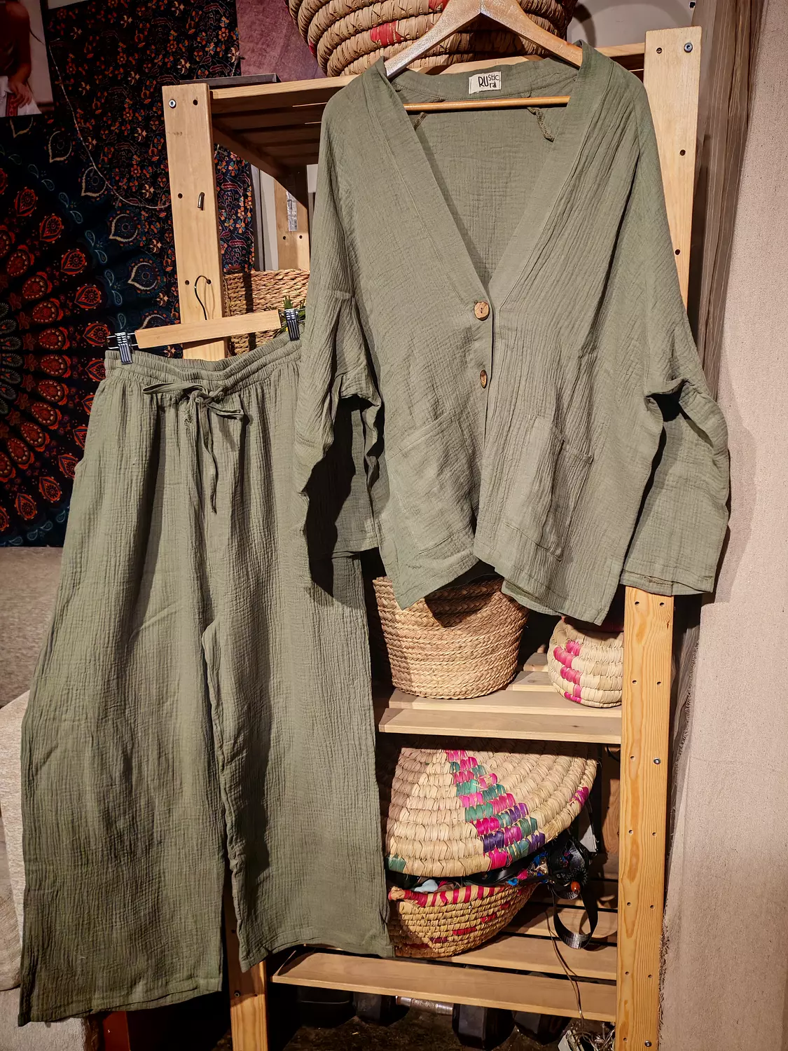 Boho olive cotton suit 2