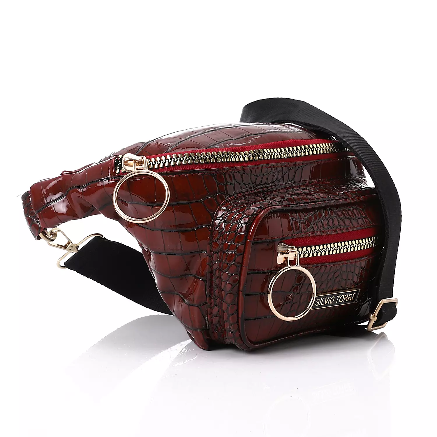 Shiny Snake Leather Super Waist Bag-Maroon 1