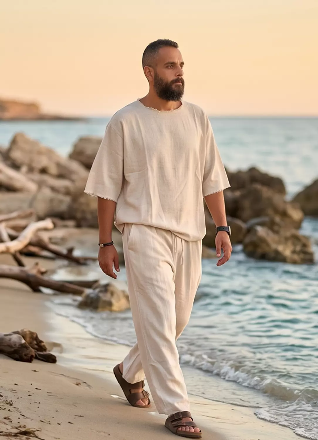 Beige Linen Regular Pants  2