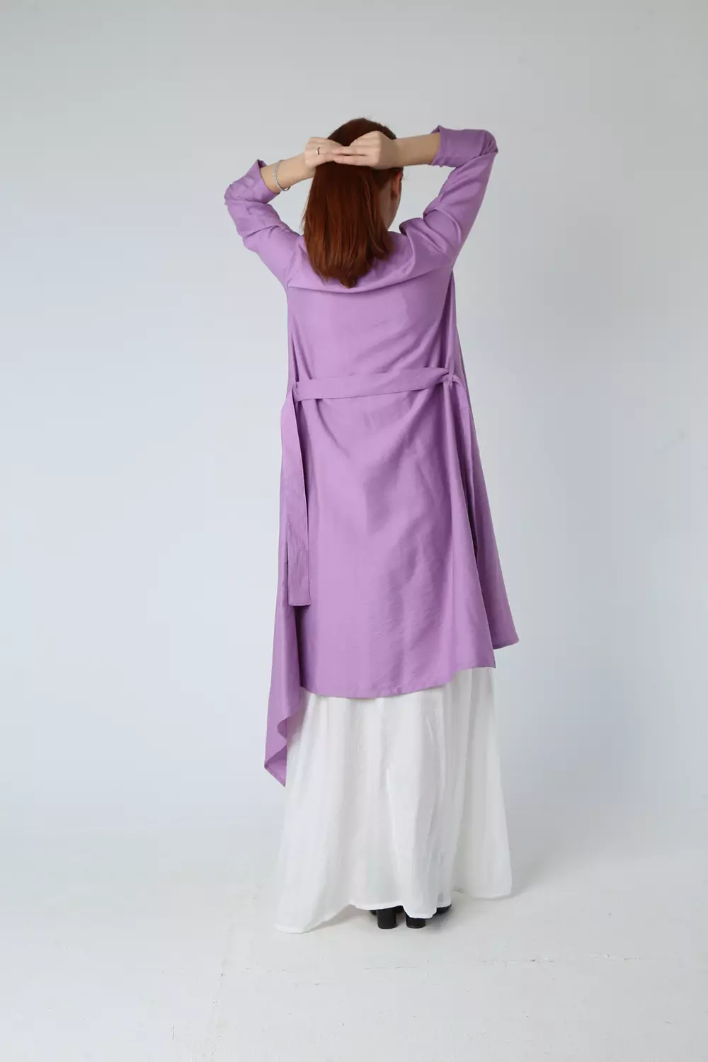 Knee level Linen Cardigan - light purple image