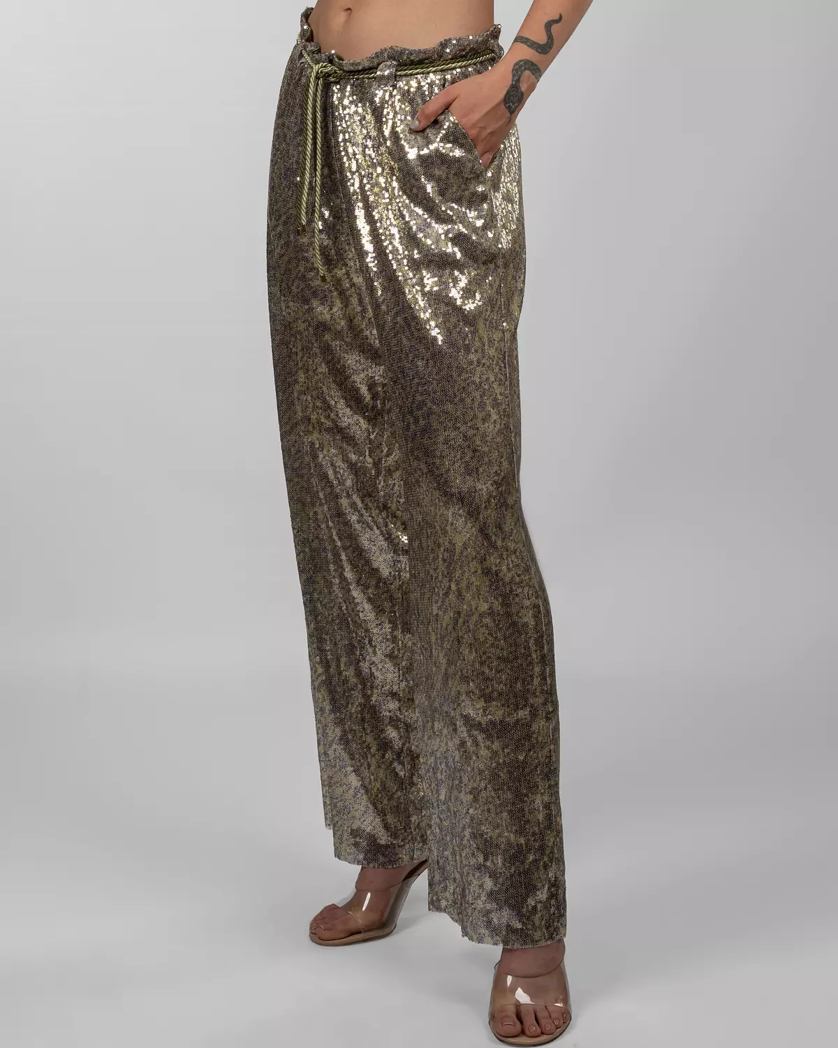Gold Crushed Wide-Leg Pants hover image