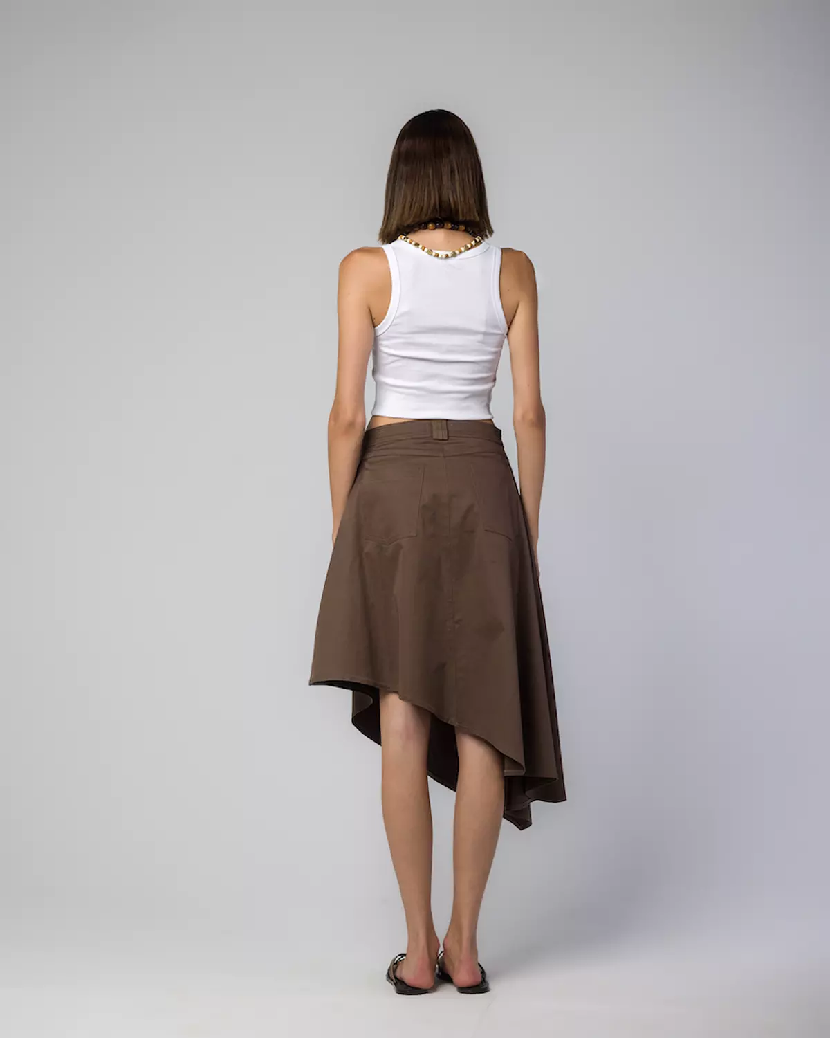 BROWN GABARDINE ASYMMETRIC SKIRT 2