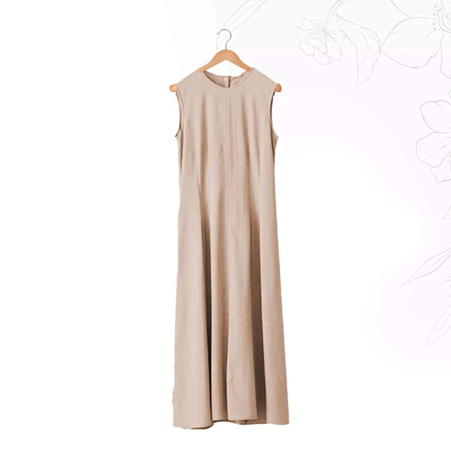 Sleeveless Basic Dress- Beige image