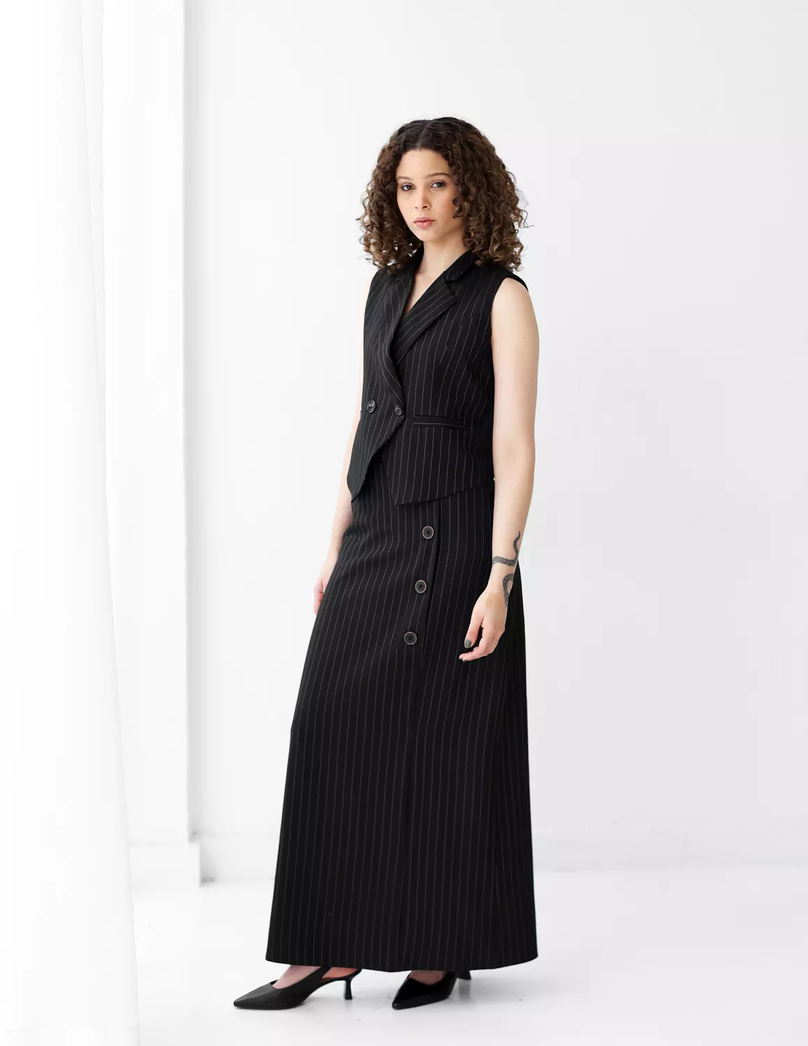 Striped Black A-line long skirt  image