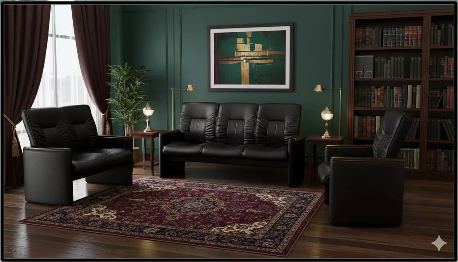 Shermann sofa 2 black leather seat 1