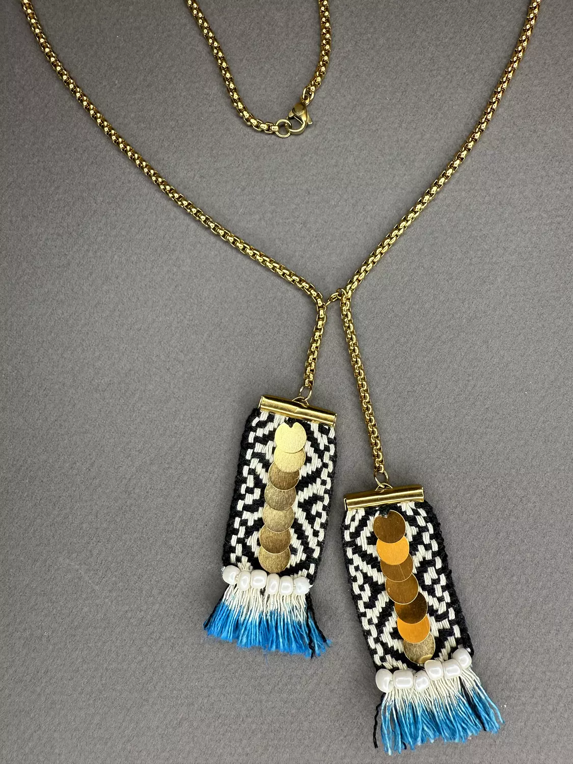 Boho Chic Tassel  lariat y-necklace with handwoven tassel pendants image